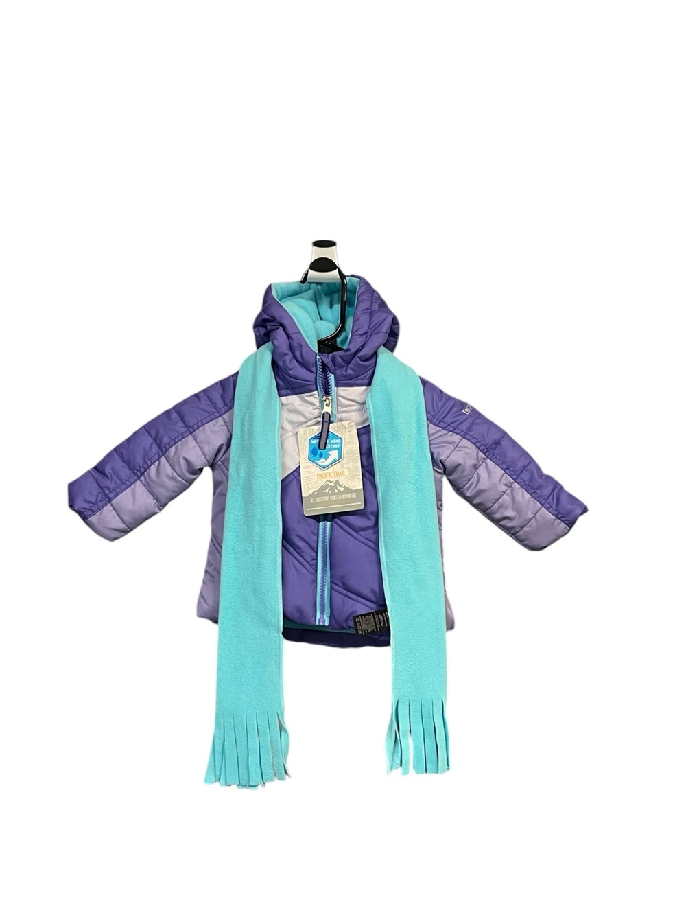 NWT Pacific Trail Baby 12M Puffer Jacket Scarf Purple Lavender Water Wind